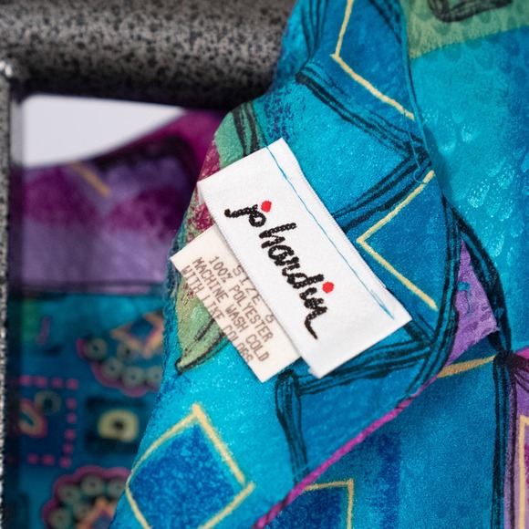 Vintage Jo Hardin Vibrant Multicolor Disco Art to Wear Top Made in USA Size 6 - Picture 6 of 6